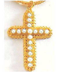 Facets Inc Salisbury Pearl Cross Necklace - Metallic