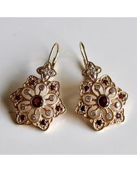 Museum of Jewelry Snowflake 14k Gold, Garnet And Diamond Earrings - Metallic