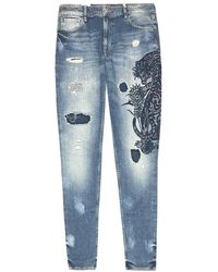 Guess Angels Skinny Embroidered Detailing Denim Jeans - Blue