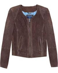 Guess Zipped Goat Leather Brown Women's Jacket