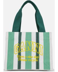 Ganni - Large Easy Striped Canvas Tote Bag - Lyst