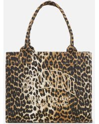 Ganni - Easy Leopard-print Cotton-canvas Large Shopper Bag - Lyst