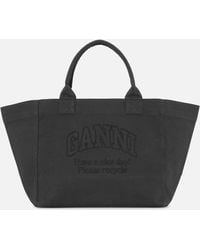 Ganni - Shopper Xxl Recycled Cotton-canvas Bag - Lyst