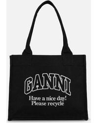 Ganni - Large Easy Shopper Cotton-canvas Tote Bag - Lyst