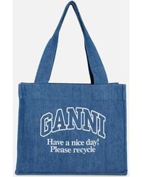 Ganni - Large Easy Denim Tote Bag - Lyst