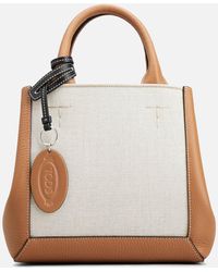Tod's - Cln Large Canvas And Leather Tote Bag - Lyst