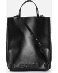 Ganni - Medium Banner Logo Leather Tote Bag - Lyst