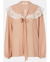 Chloé - Lace-Trimmed Tie-Neck Silk Blouse - Lyst