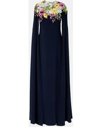 Oscar de la Renta - Embroidered Caped Silk-Blend Gown - Lyst