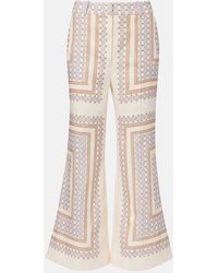 Zimmermann - Printed Cropped Linen Flared Pants - Lyst