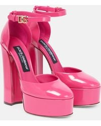 Dolce & Gabbana - Chaussures à talon bottier roses en cuir poli à plateforme - Lyst