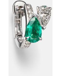 Repossi - Serti Sur Vide 18Kt Single Earring With Diamonds And Emerald - Lyst