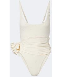 Magda Butrym - Embroidered Floral-Applique Draped Swimsuit - Lyst
