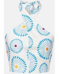 Cala De La Cruz - Ivy Floral Halterneck Linen Crop Top - Lyst