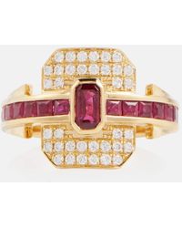 Rainbow K - Shield 18kt Gold Ring With Diamonds And Rubies - Lyst