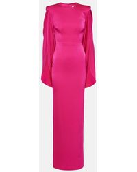 Alex Perry - Satin Crepe Cape-detail Gown - Lyst