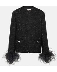 Valentino - Feather-Trimmed Tweed Jacket - Lyst