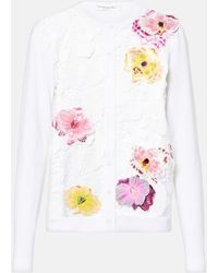 Oscar de la Renta - Floral-Applique Cotton-Blend Cardigan - Lyst
