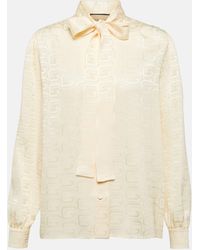 Gucci - Bow-detailed GG Silk Jacquard Blouse - Lyst