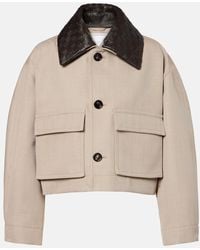 Bottega Veneta - Cropped-Jacke Aus Wolle Mit Leder - Lyst