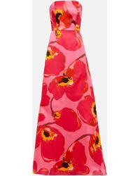 Carolina Herrera Floral Strapless Silk Gown - Red
