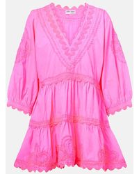 Juliet Dunn - Embroidered Tiered Cotton Poplin Minidress - Lyst