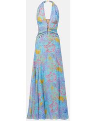 Versace - Vestido De Fiesta Estampado Con Cuello Halter - Lyst