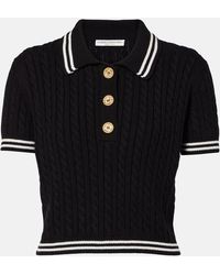 Alessandra Rich - Cable-Knit Cropped Cotton Polo Shirt - Lyst