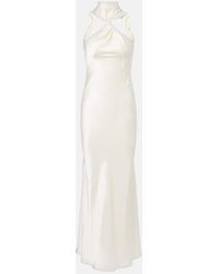 The Attico - Gathered Halterneck Satin Gown - Lyst