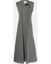 Jil Sander - Tie-Neck Virgin Wool Canvas Midi Dress - Lyst