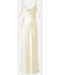 Self-Portrait - Floral-Applique Satin Maxi Dress - Lyst