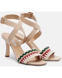 Manolo Blahnik - Bestickte Sandalen Mabeco 90 Aus Leder - Lyst