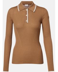 Moncler - Ribbed-Knit Virgin Wool Polo Sweater - Lyst