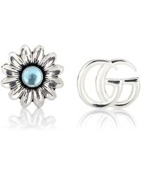 Gucci - Double G Flower Sterling Silver And Topaz Stud Earrings - Lyst