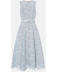 Oscar de la Renta - Belted Floral Lace Midi Dress - Lyst