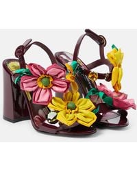 Dolce & Gabbana - Floral-applique Patent Leather Sandals - Lyst