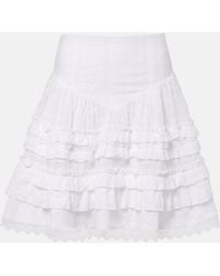 Ganni - Broderie Anglaise Tiered Cotton Miniskirt - Lyst