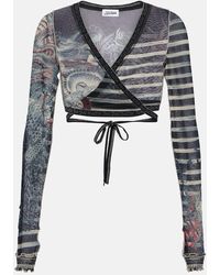 Jean Paul Gaultier - Top cropped Tattoo Collection in mesh - Lyst