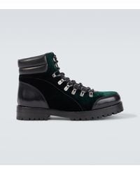 Manolo Blahnik - Janka Leather-Trimmed Velvet Combat Boots - Lyst