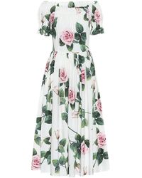 Dolce & Gabbana Abito midi a stampa floreale in cotone - Multicolore