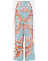 Adriana Degreas - Printed High-Rise Silk Wide-Leg Pants - Lyst