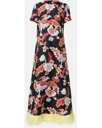 La DoubleJ - Maxikleid Swing Aus Seide Mit Federn - Lyst