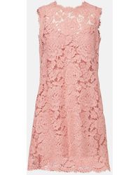 Dolce & Gabbana - Floral Lace Overlay Dress With Scalloped Hem - Lyst