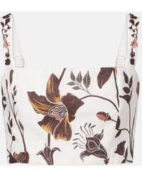Agua Bendita - Cacao Floral Linen Crop Top - Lyst