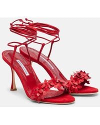 Manolo Blahnik - Anista Floral-Applique Leather Sandals - Lyst