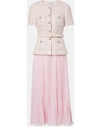 Self-Portrait - Vestido Midi Plisado Con Cinturon Adornado - Lyst