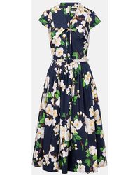 Oscar de la Renta - Floral Pleated Cotton-Blend Midi Dress - Lyst