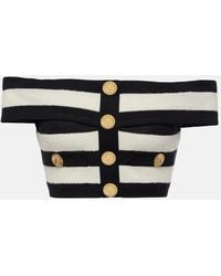 Balmain - Striped Off-Shoulder Crop Top - Lyst