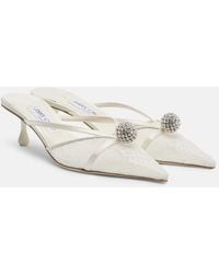 Jimmy Choo - Sana Embellished Leather-Trimmed Lace Mules - Lyst