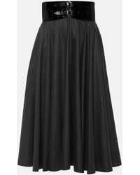 Alaïa - Belted High-rise Virgin Wool Midi Skirt - Lyst